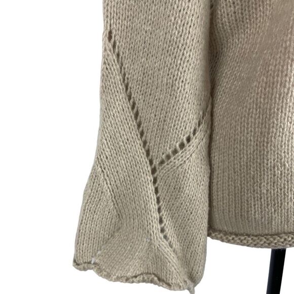 Paille V neck loose pullover casual knitted sweater hollow out chic khaki sz M - Picture 13 of 14